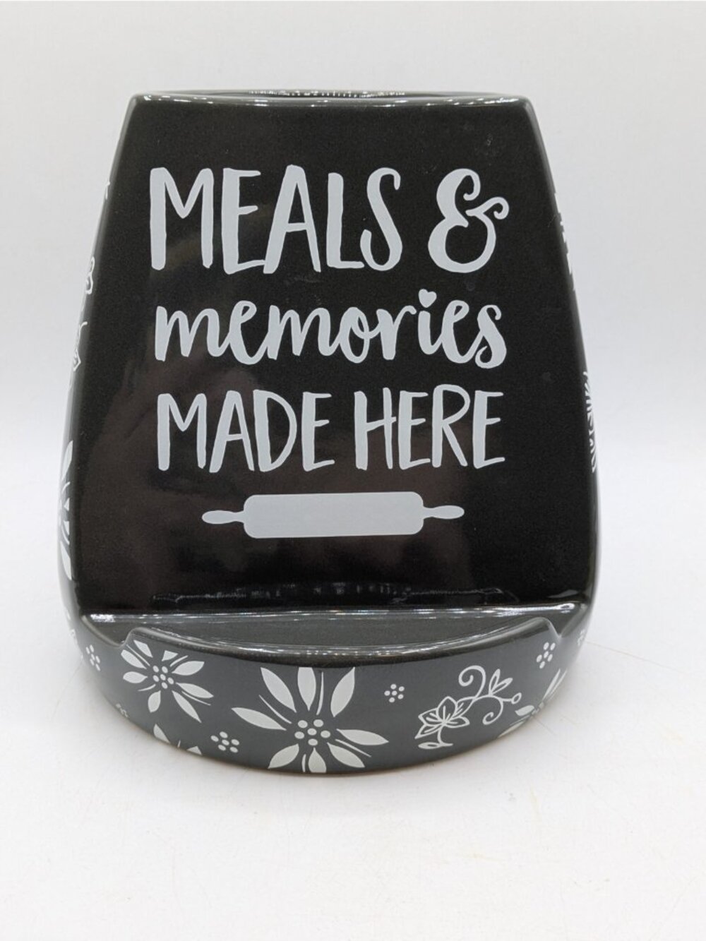 Temptations Classic Tablet Utensil Holder Grey Meals Memories Made Here Ceramic